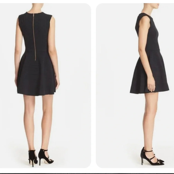 Ted Baker London Frinca Dress Black Fit & Flare Skater Knit Mini Size 4 US 10 - Picture 3 of 16